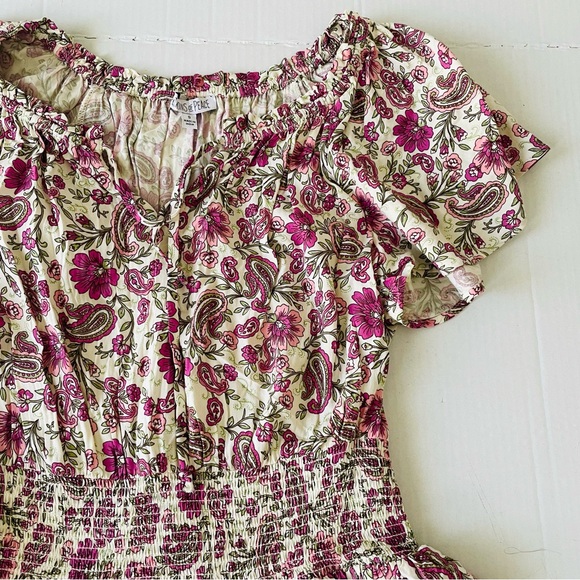 Patrons of Peace Anthropologie Floral Pink Cream Mini Dress Boho tiered ruffle - Picture 7 of 12